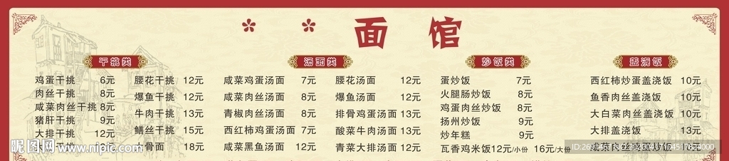 面馆价格表