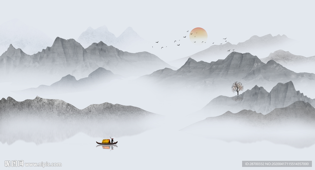 抽象水墨山水画