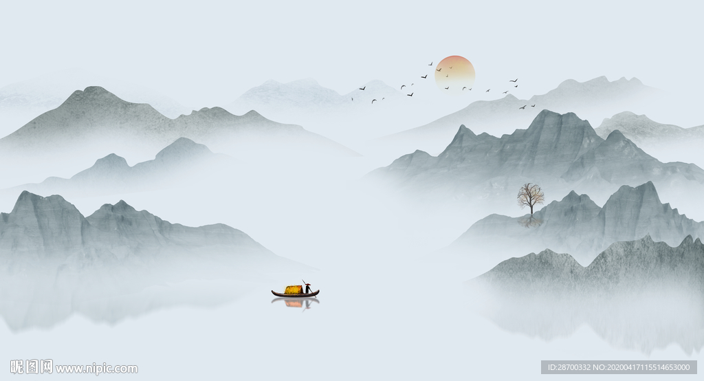 意境水墨山水画