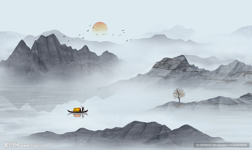 抽象水墨山水画