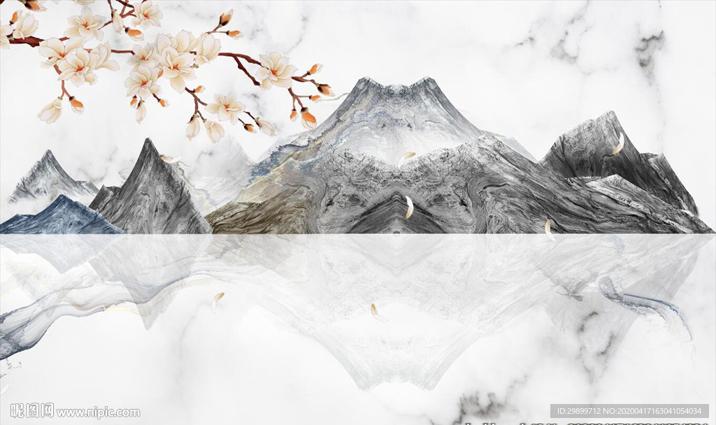 爵士白石纹玉兰山水背景墙