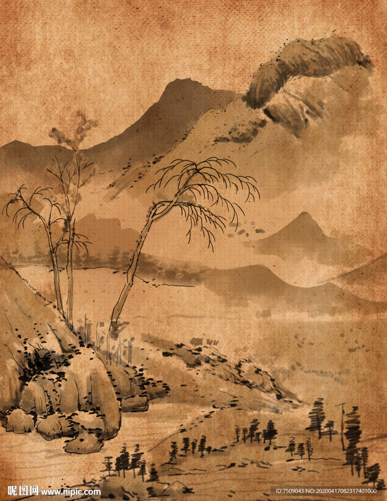 手绘古风中国水墨山水画背景