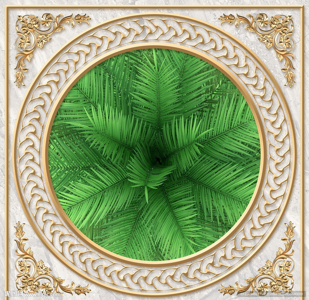 绿色植物天顶壁画背景