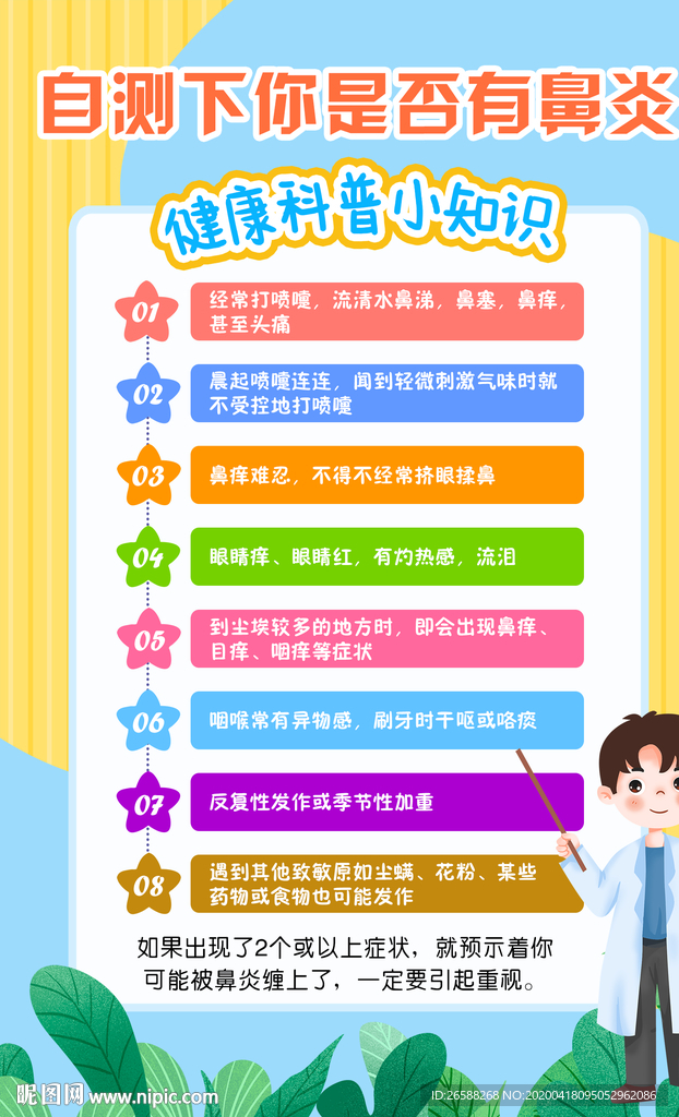 自测鼻炎健康科普小知识海报