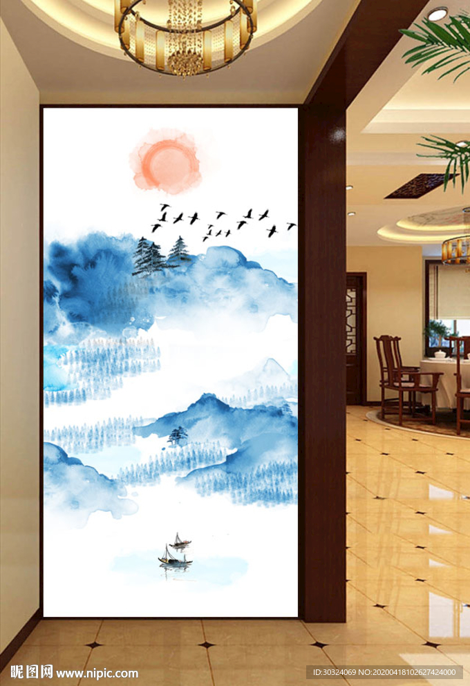 中式山水玄关背景墙