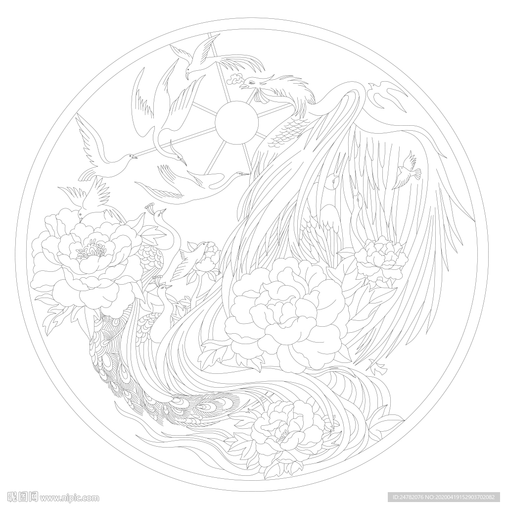 圆形百鸟朝凤