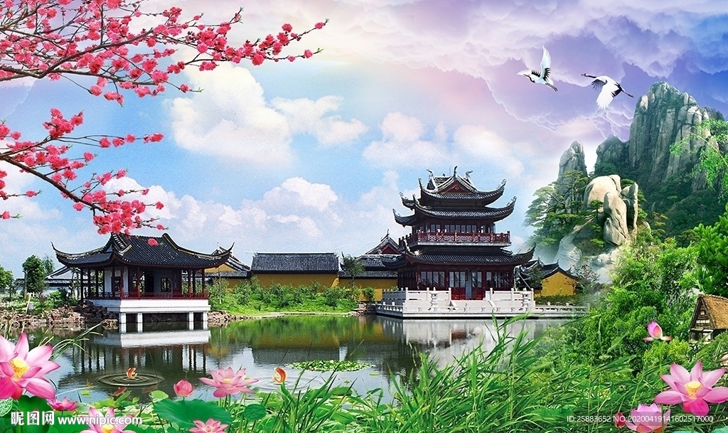 江南园林电视背景墙