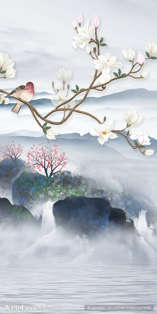 花鸟轻奢玄关画 TIF分层