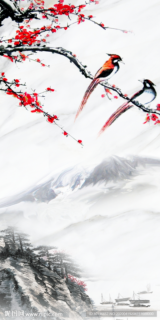 梅花 轻奢玄关画 TIF分层