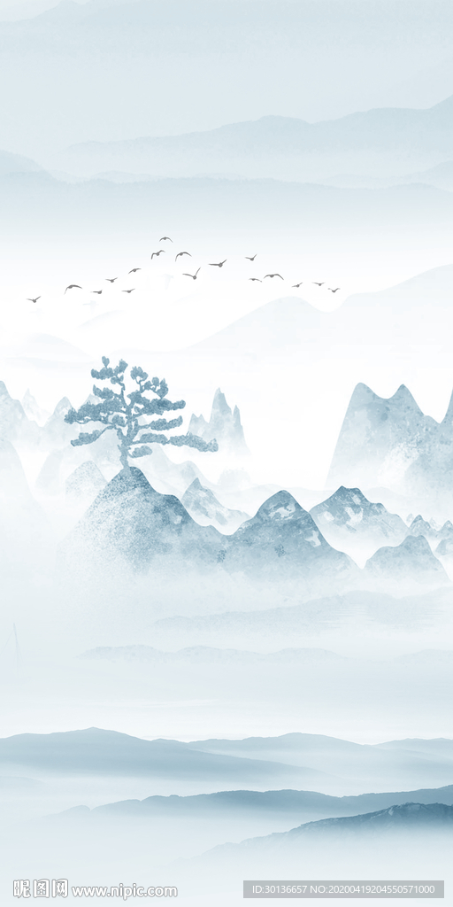 蓝色轻奢风玄关画 TIF分层
