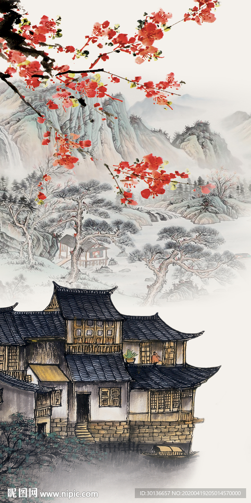 江南轻奢玄关画 TIF分层