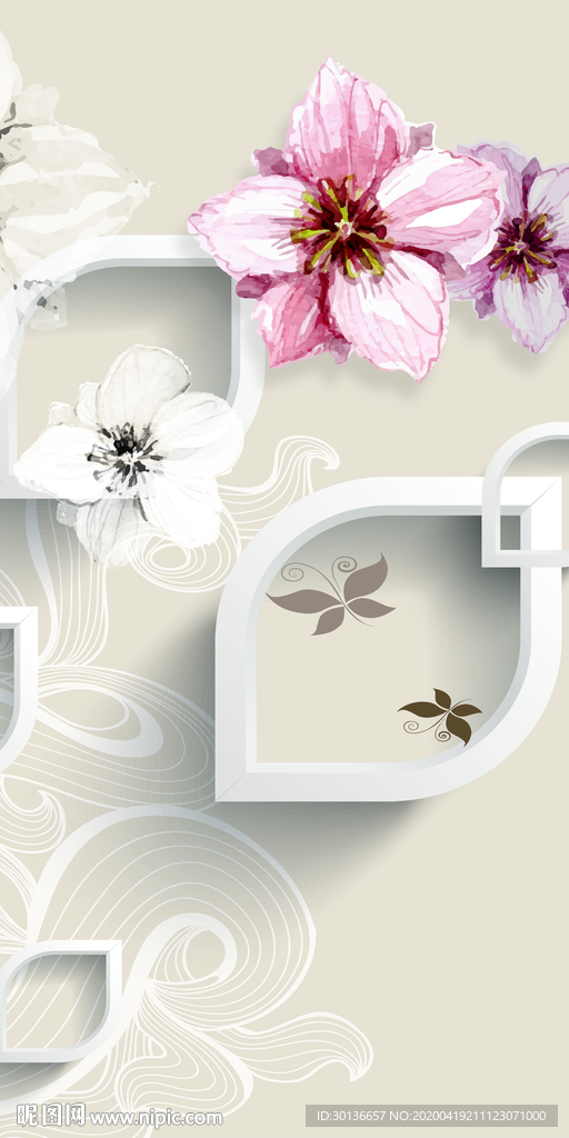 花朵高雅玄关画 TIF分层