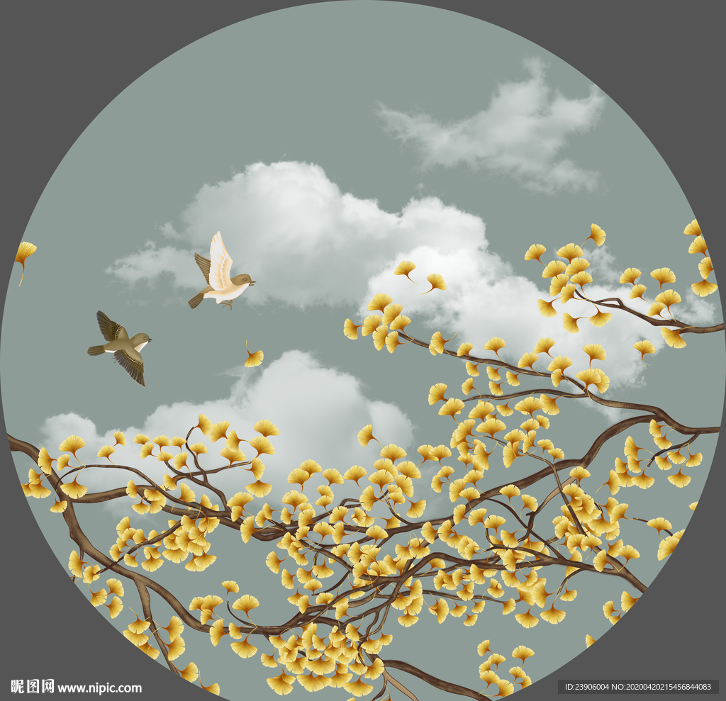 银杏花鸟装饰画 花鸟装饰画