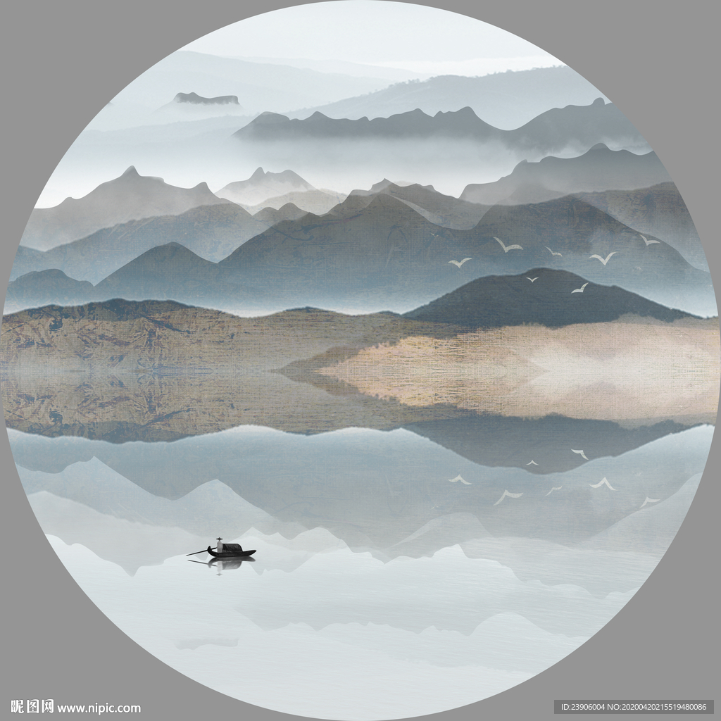 写意山水画 圆形山水画