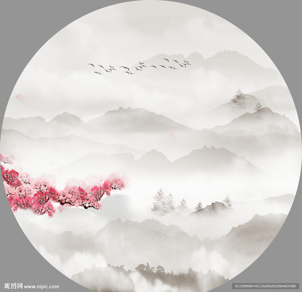 圆形山水画 水墨山水画