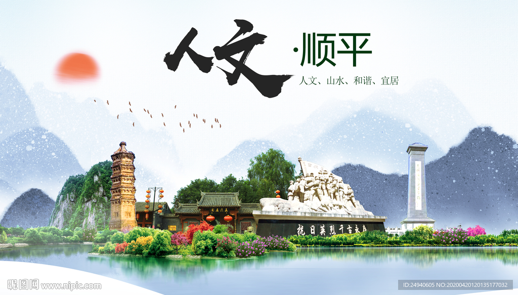 顺平县人文明中国风城市印象海报