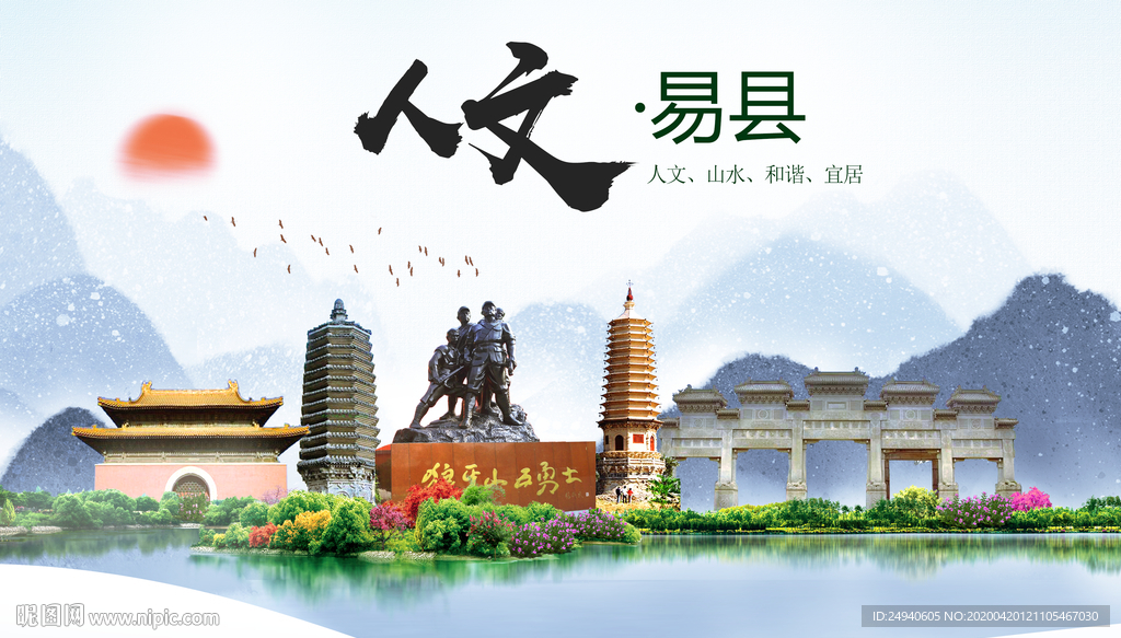 易县人文明中国风城市印象海报