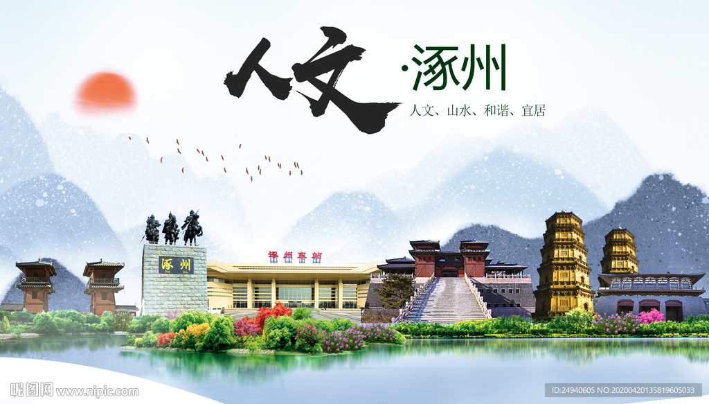 涿州市人文明中国风城市印象海报