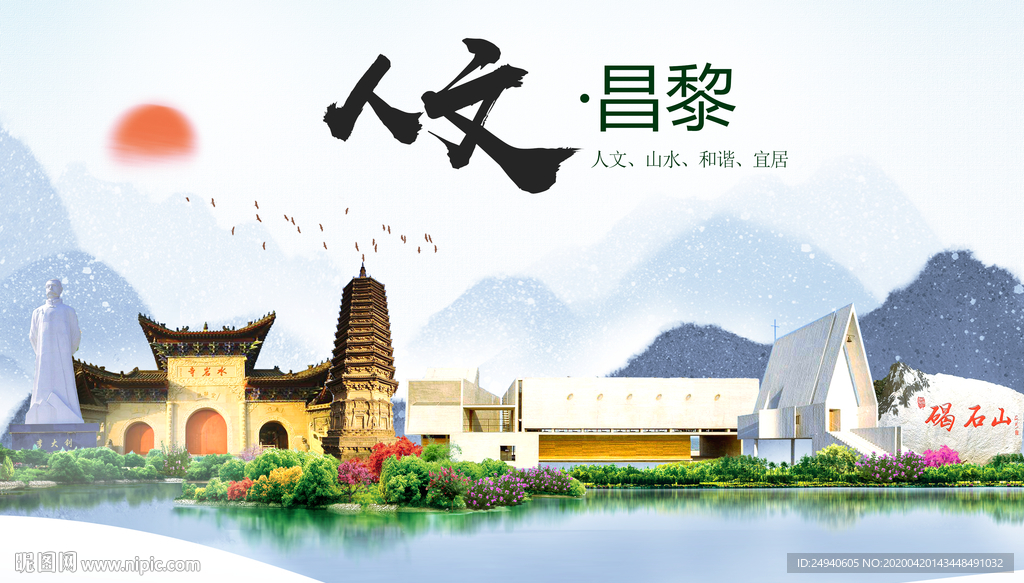 昌黎县人文明中国风城市印象海报