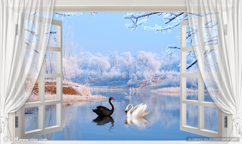 天鹅湖3D电视背景墙