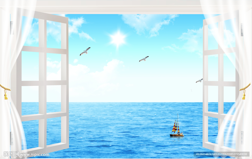 蓝天白云大海沙滩唯美海边风景