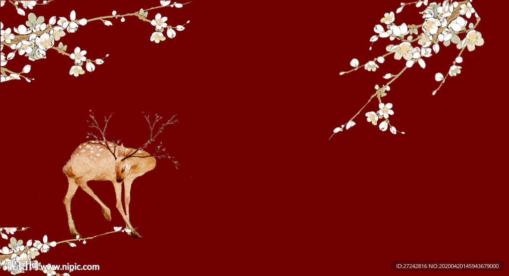 中式婚礼背景图梅花鹿