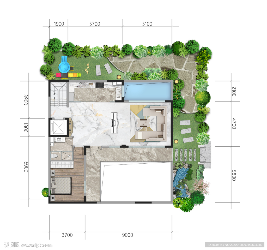 QH2015别墅设计图纸二层现代简约平顶新农村全套自建施工房子全套效果图 - 青禾乡墅科技
