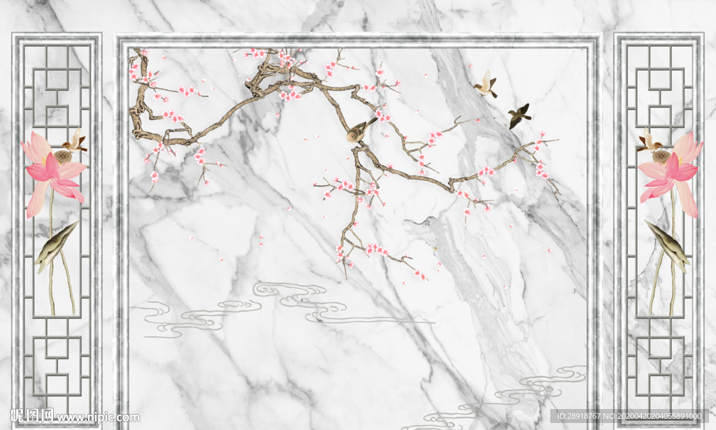 中式花鸟背景墙