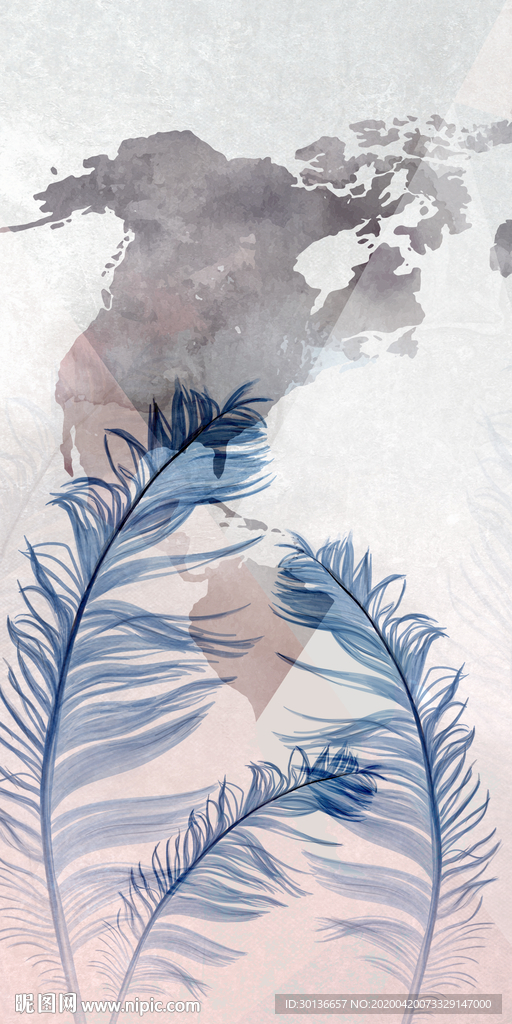 羽毛轻奢玄关画 TIF分层