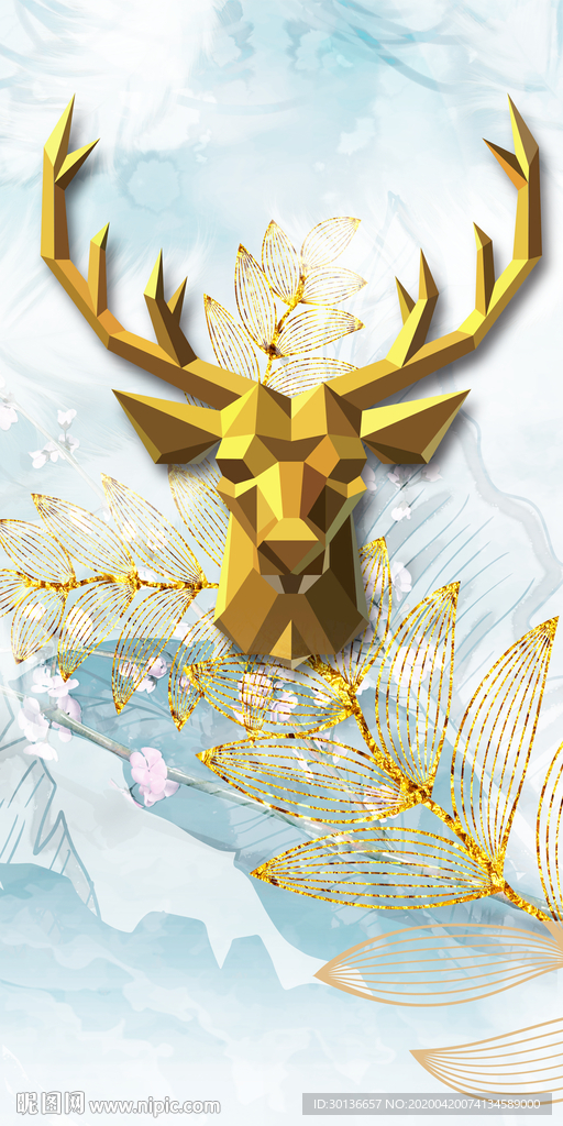 鹿头装饰玄关画 TIF分层