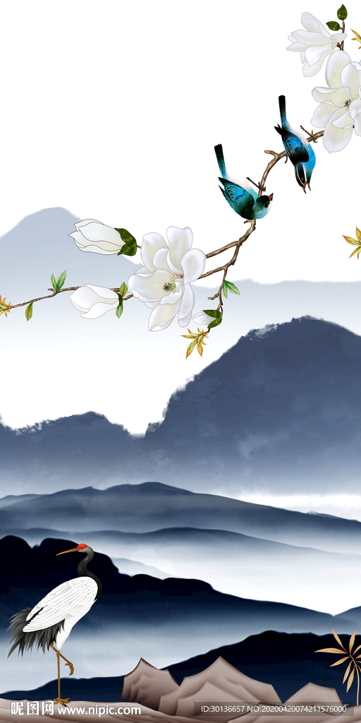 花鸟轻奢风玄关画 TIF分层