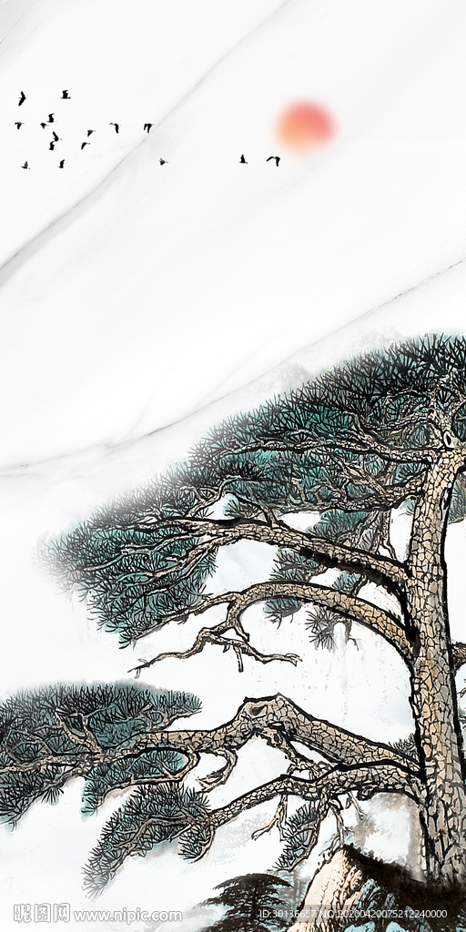 迎客松现代风玄关画 TIF分层