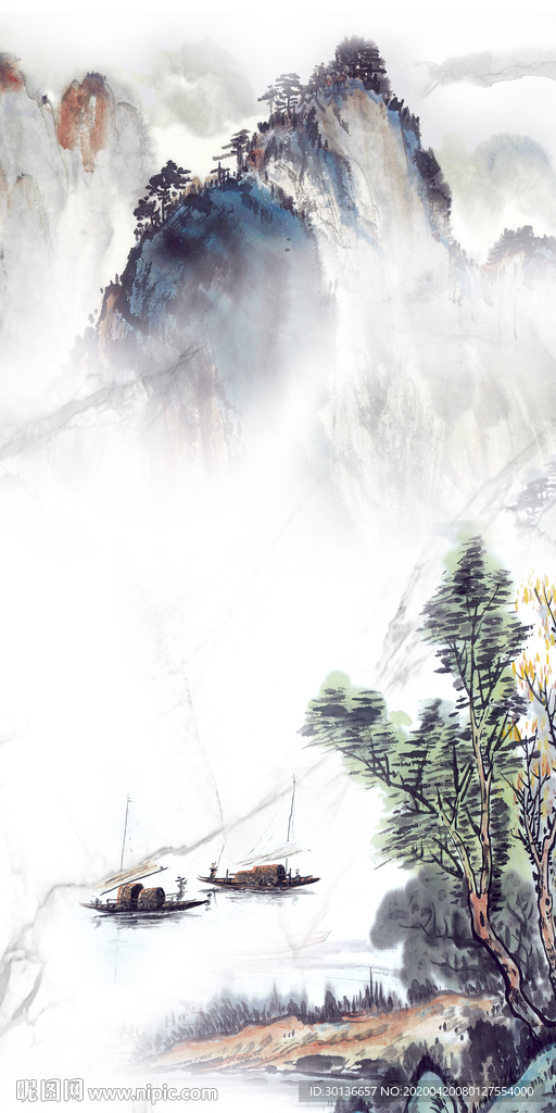 水墨山水玄关画 TIF分层