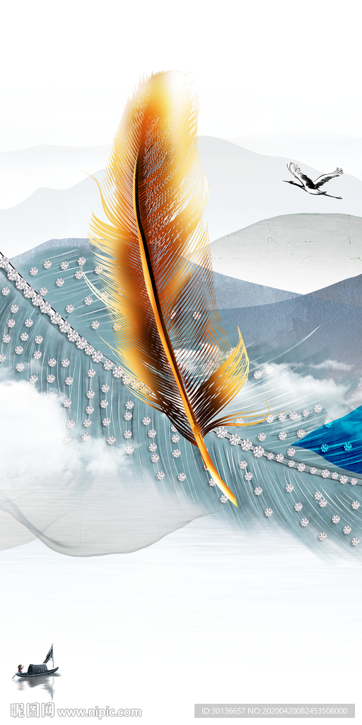 羽毛装饰玄关画 TIF分层