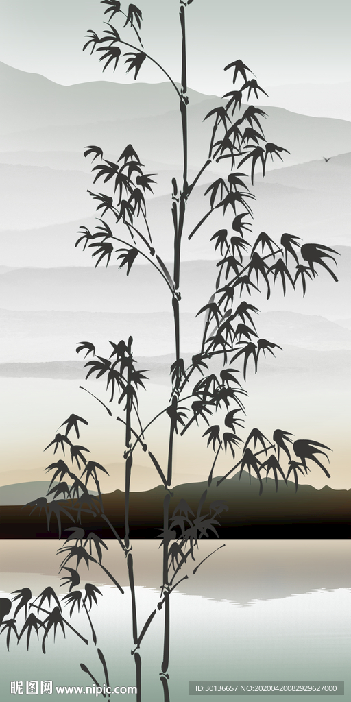 竹子装饰玄关画 TIF分层