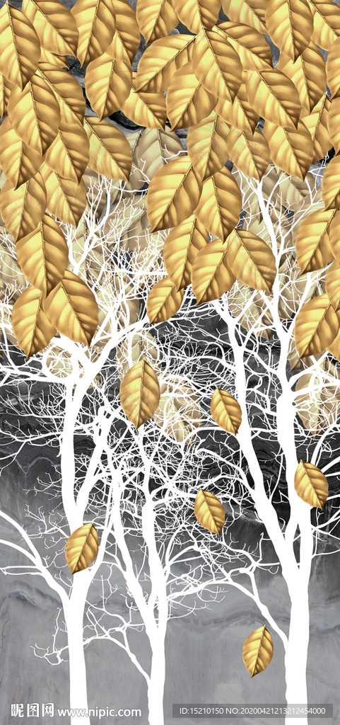 金色树叶抽象树玄关背景墙