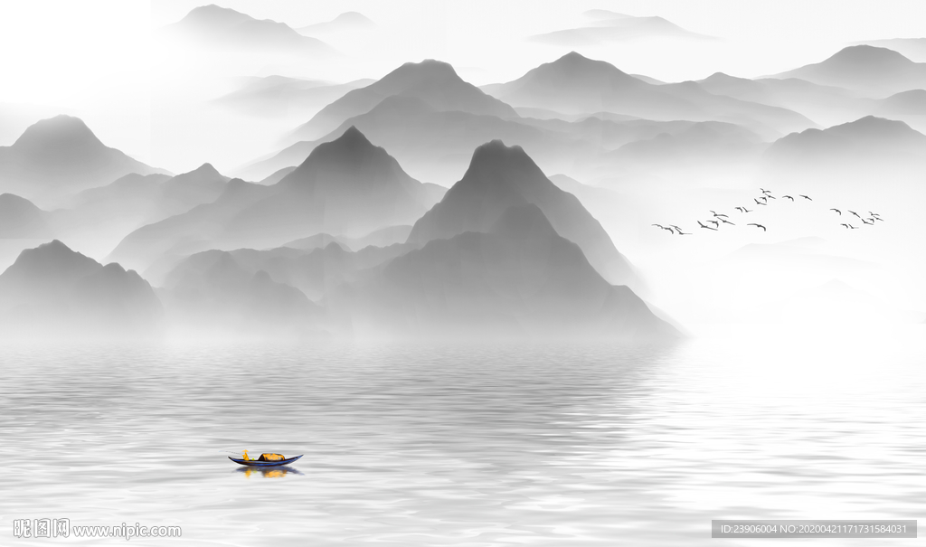 山水背景墙 水墨山水