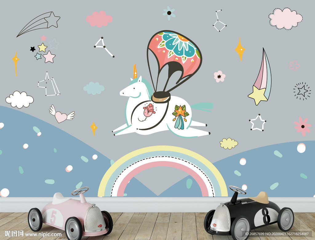 可爱独角兽儿童背景墙