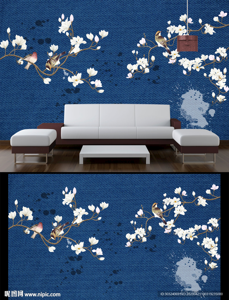 布纹花鸟电视背景墙