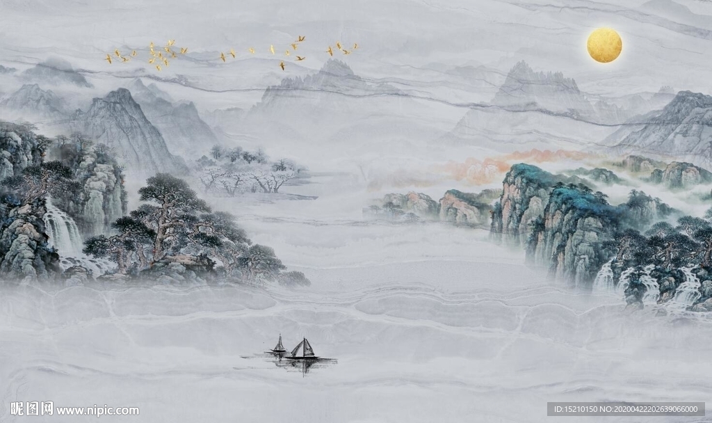 国画山水电视背景墙