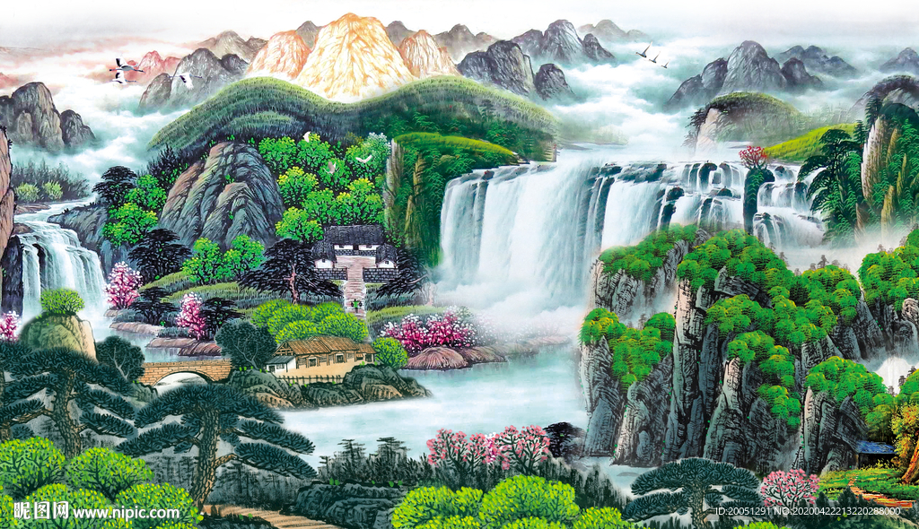 山水国画背景墙