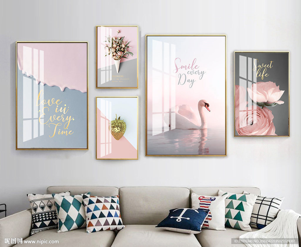 北欧火烈鸟玖瑰装饰画