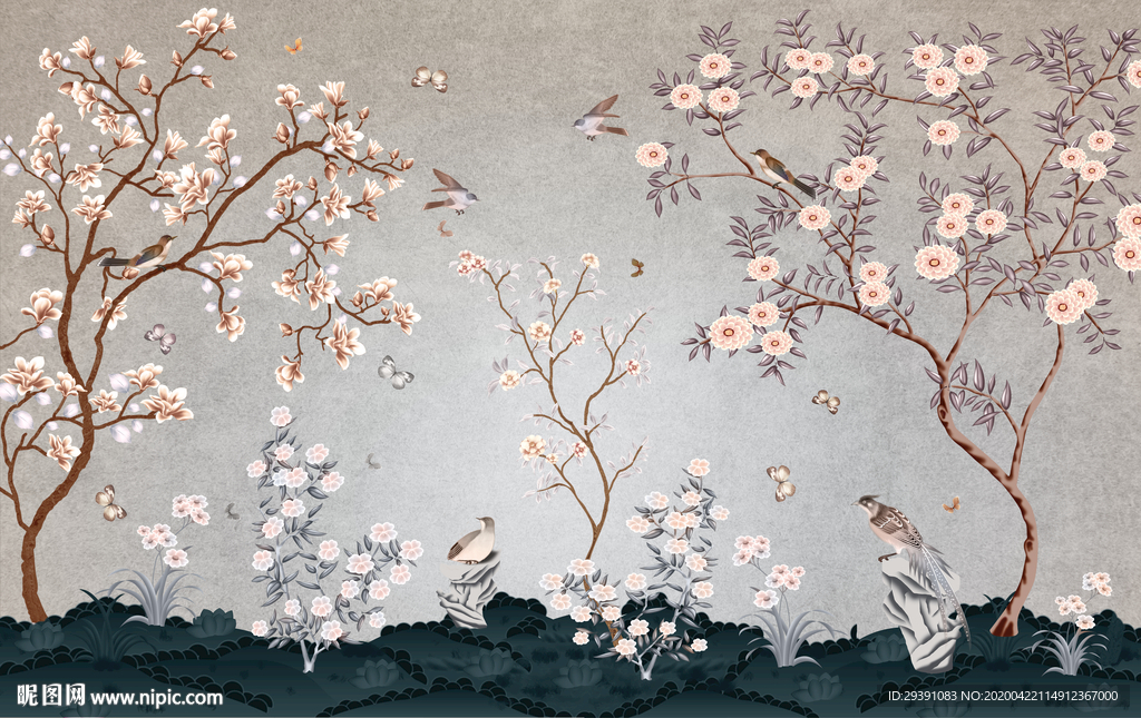 手绘工笔花鸟