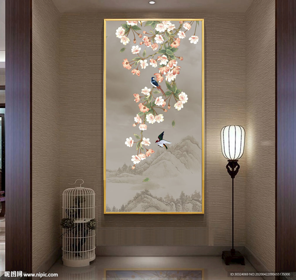 海棠花玄关背景墙