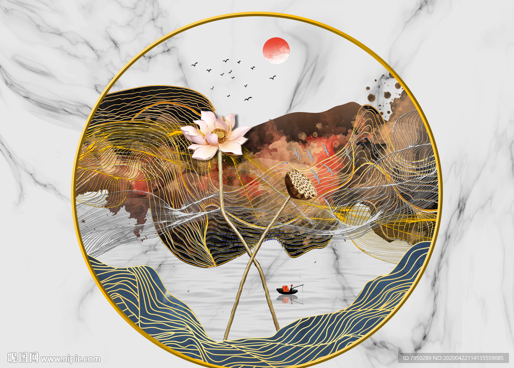 新中式圆形装饰画