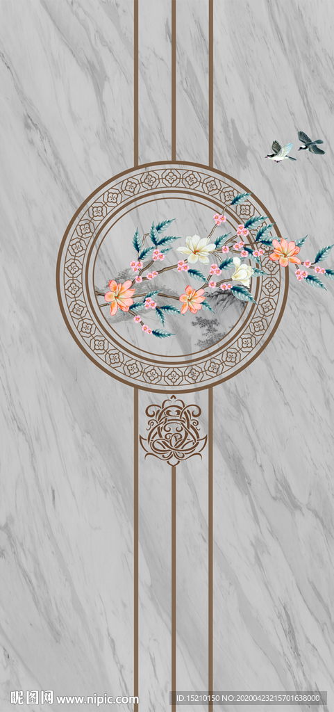 大理石玉兰花玄关背景墙