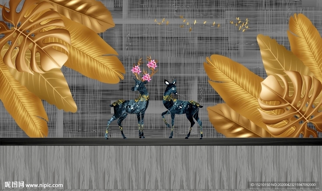 金色树叶电视背景墙