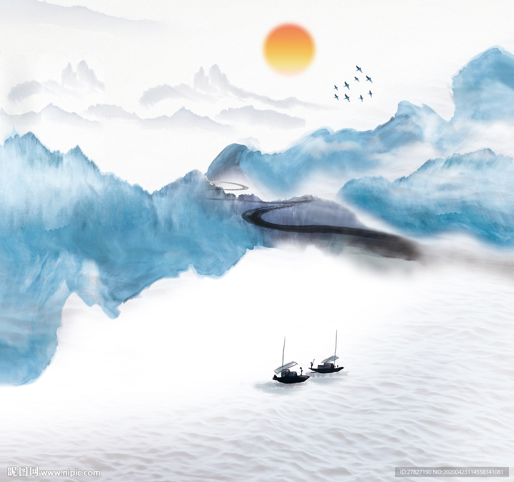 新中式意境山水 新中式 旭日东