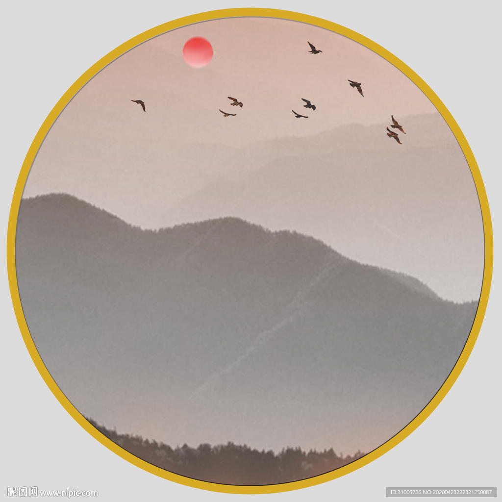 圆形山水画圆形装饰画