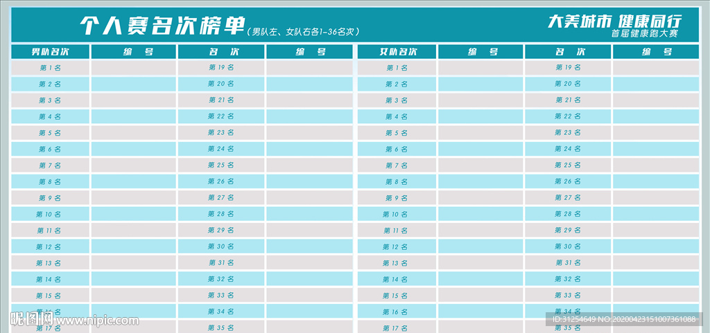 大尺寸活动名次榜单公布栏